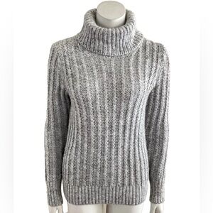Alpaca Wool Blend Cable Knit Turtleneck Sweater Marled Ribbed In Smokey Gray S